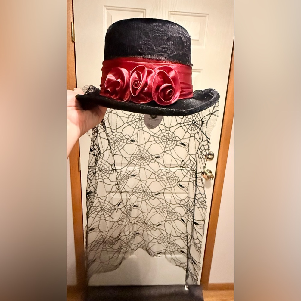 Elegant Black and Red Women's Hat with Veil
